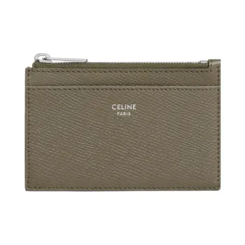 CELINE Grain Calfskin Coin Purse, Card Holder Men's Olive Green