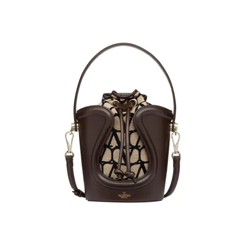 Valentino Goatskin With Fabric Detail Bucket Bag, Shoulder Bag, Crossbody Bag, Handbag Women's Beige/Black