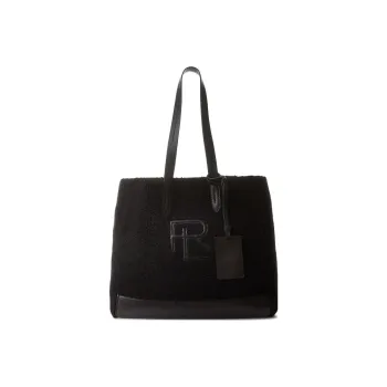 Polo Ralph Lauren Shearling And Bonded Leather Trim Tote Bag Shopping Bag Shoulder Bag Handbag Men's Black