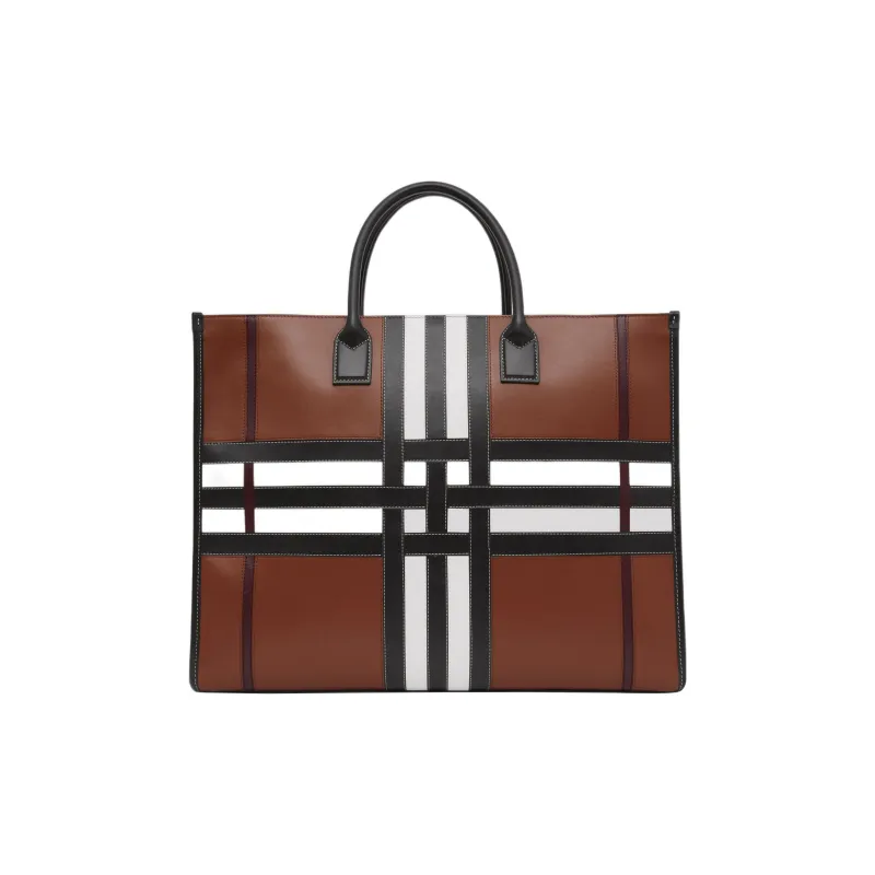 Burberry Calfskin Detail Tote Bag Shopping Bag Handbag Large Size Men's Tan-1