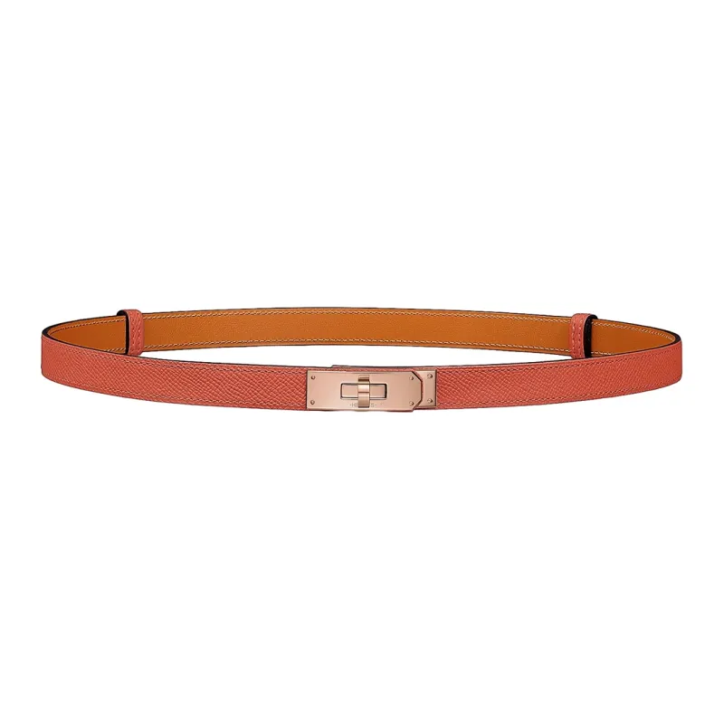 HERMES Kelly Rose Gold Buckle Epsom Calfskin Belt - Women's Red Earth Tone Width 1.8cm-0