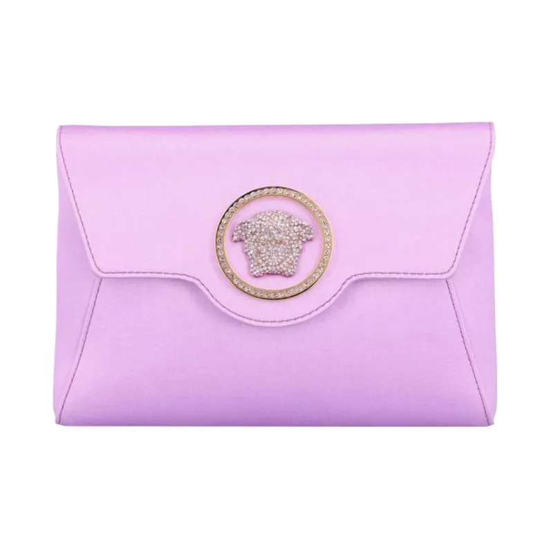 VERSACE La Medusa Satin Envelope Bag Handheld Crossbody Bag Shoulder Bag Women's Light Purple-0