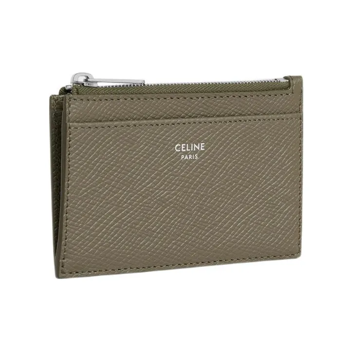 CELINE Grain Calfskin Coin Purse, Card Holder Men's Olive Green-2
