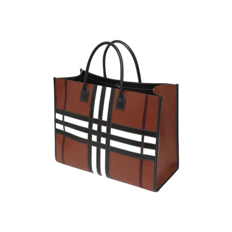 Burberry Calfskin Detail Tote Bag Shopping Bag Handbag Large Size Men's Tan-3