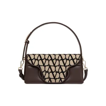 Valentino Canvas With Goatskin Detail Shoulder Bag, Crossbody Bag, Handbag Women's Beige/Black