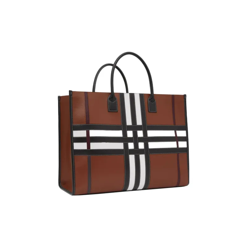 Burberry Calfskin Detail Tote Bag Shopping Bag Handbag Large Size Men's Tan-2