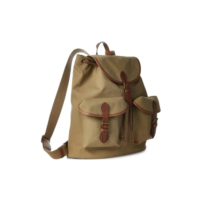 Polo Ralph Lauren Cotton Canvas Cow Leather Patchwork Trim Backpack Men's Brown Green-1
