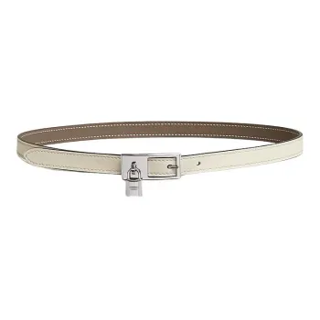 HERMES Iconic Hanging Lock Silver Buckle Epsom Calfskin Double Sided Belt Women's Cream White/Elephant Gray Width 1.5CM