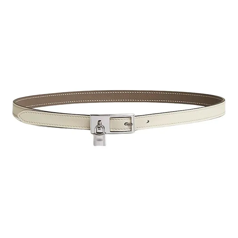 HERMES Iconic Hanging Lock Silver Buckle Epsom Calfskin Double Sided Belt Women's Cream White/Elephant Gray Width 1.5CM-0