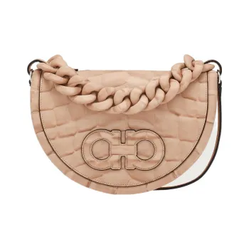 FERRAGAMO AURA Calfskin Shoulder Bag, Crossbody Bag, Handbag Women's Pink