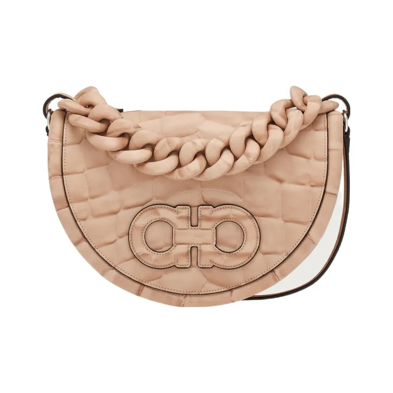 FERRAGAMO AURA Calfskin Shoulder Bag, Crossbody Bag, Handbag Women's Pink-0