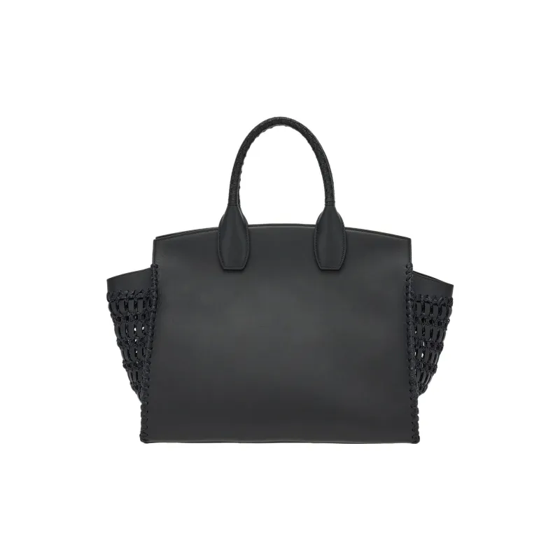 FERRAGAMO Studio Cow Leather Shoulder Bag Crossbody Bag Handbag Large Size Women's Black-3