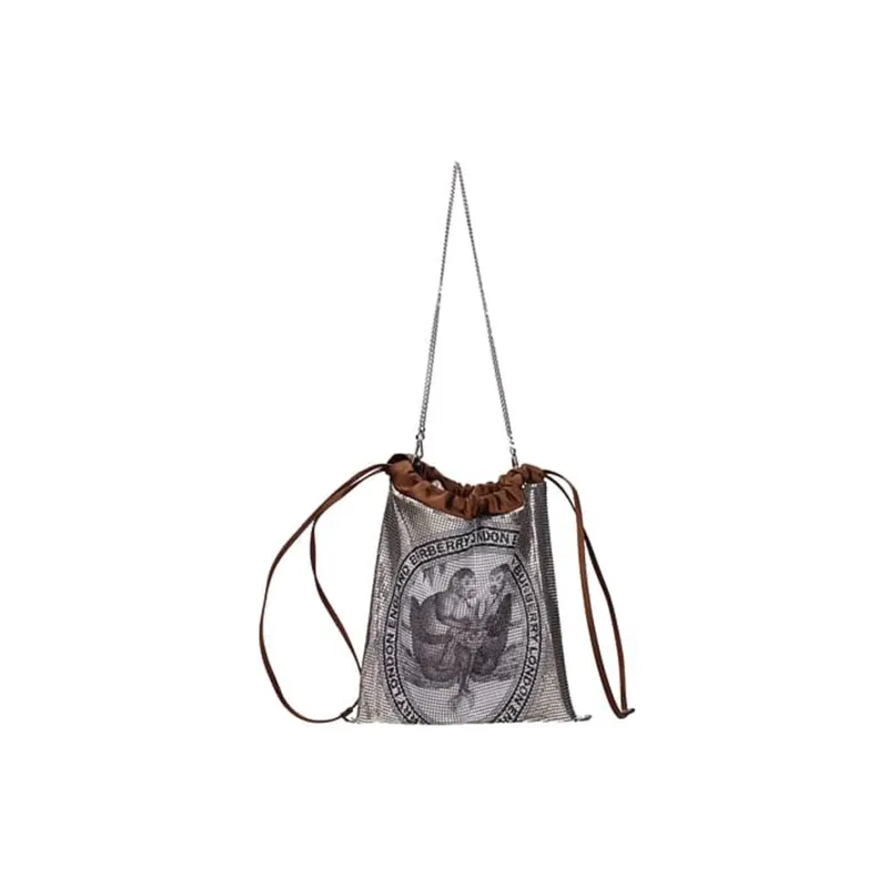 Burberry Fabric Storage Bag Handbag Shoulder Bag Women's Silver-2