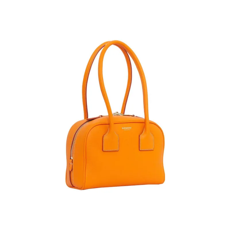 Burberry Cube Calfskin Patchwork Leather Detail Bowling Bag Shoulder Bag Handbag Mini Women's Dark Orange-1