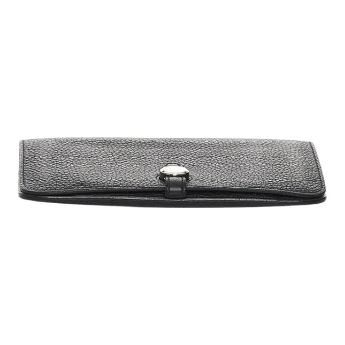 HERMES Dogon Duo Calfskin Wallet Women's Black-4