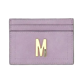 MOSCHINO Leather Card Holder Wallet Women's Purple