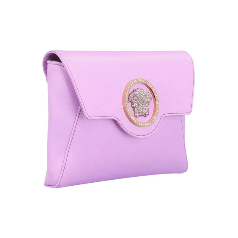 VERSACE La Medusa Satin Envelope Bag Handheld Crossbody Bag Shoulder Bag Women's Light Purple-1