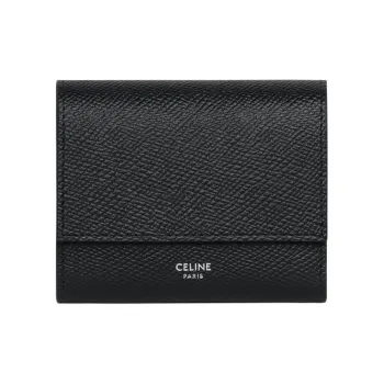 CELINE Grained Calfskin Card Holder Wallet Small Size Men's Black