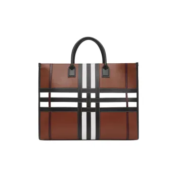 Burberry Calfskin Detail Tote Bag Shopping Bag Handbag Large Size Men's Tan