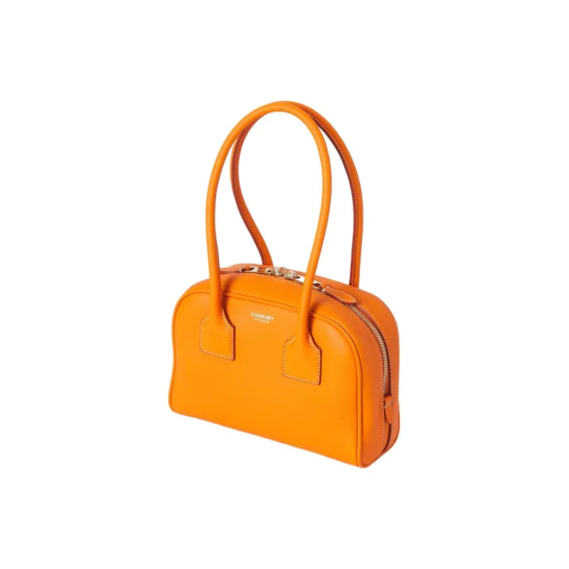 Burberry Cube Calfskin Patchwork Leather Detail Bowling Bag Shoulder Bag Handbag Mini Women's Dark Orange-2