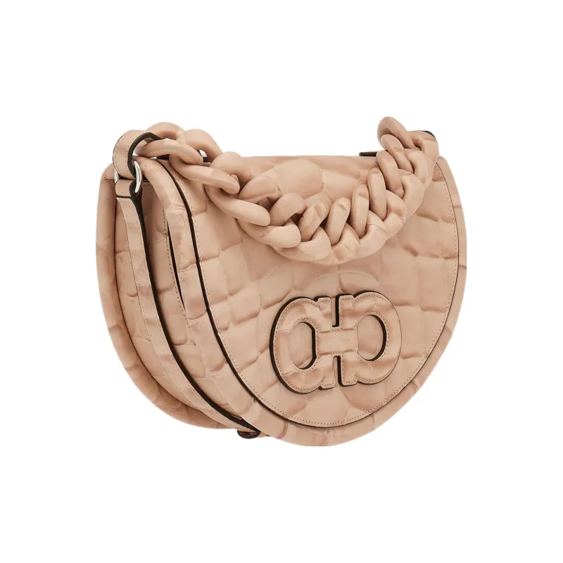 FERRAGAMO AURA Calfskin Shoulder Bag, Crossbody Bag, Handbag Women's Pink-3
