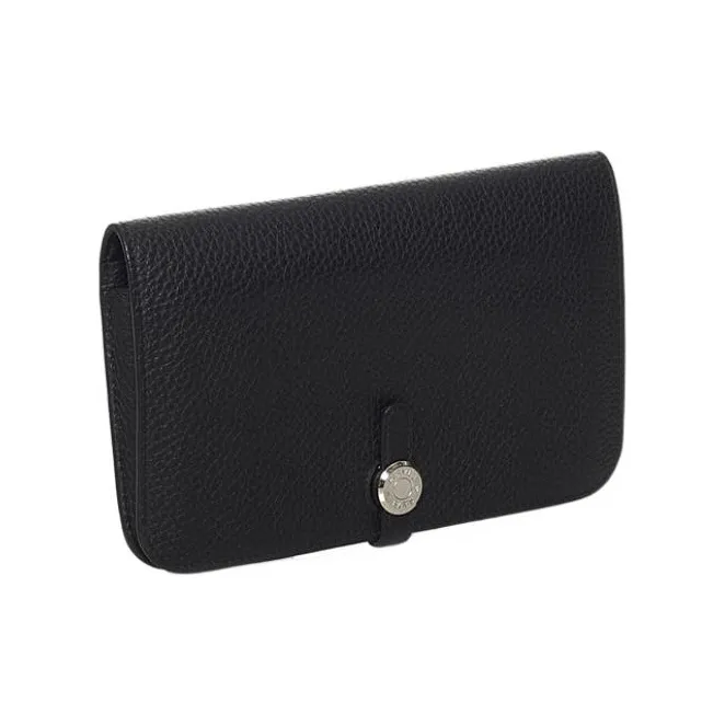 HERMES Dogon Duo Calfskin Wallet Women's Black-1