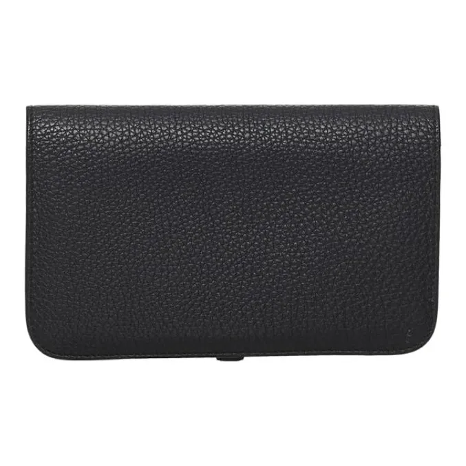 HERMES Dogon Duo Calfskin Wallet Women's Black-2