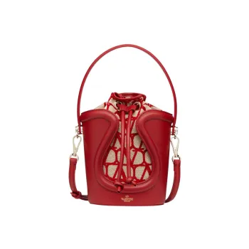 Valentino Goatskin Patchwork Fabric Detail Bucket Bags Shoulder Bag Crossbody Bag Handbag Regular Women's Beige/Red