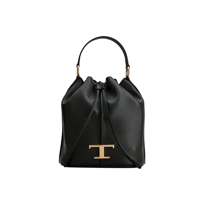 TOD'S Timeless Leather Bucket Bag, Handbag, Shoulder Bag, Crossbody Bag Small Size Women's Black-0