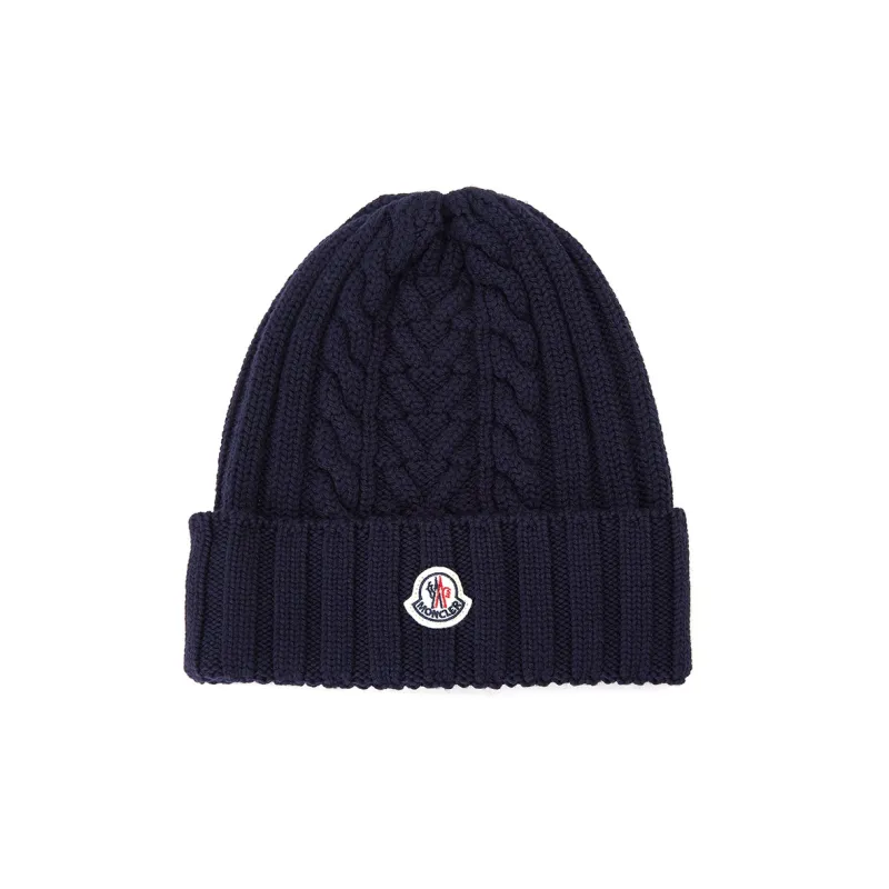 Moncler Logo-appliqué Cable-knit Beanie-0