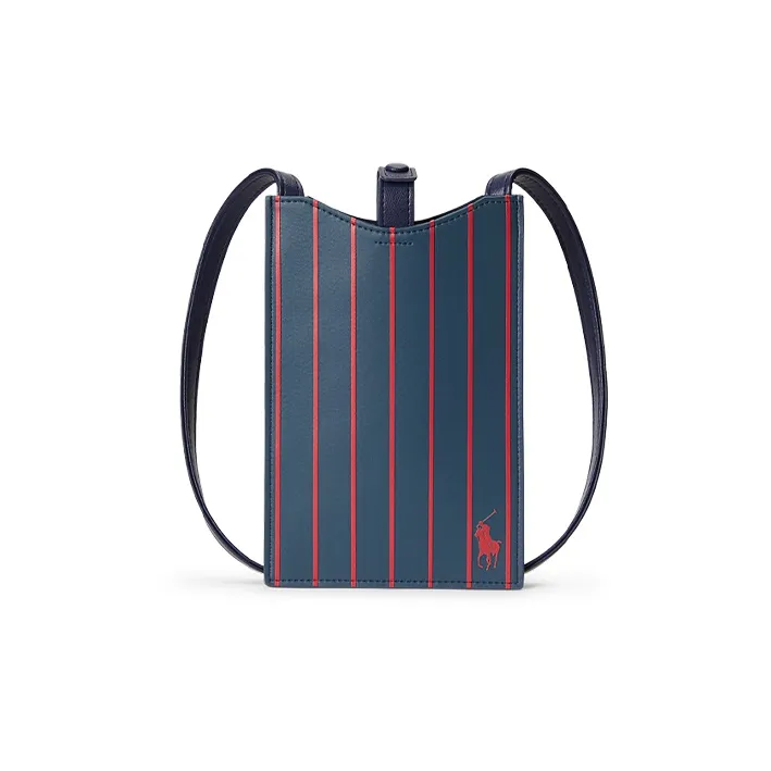 Polo Ralph Lauren Leather Shoulder Bag Crossbody Bag Cell Phone Pouch Men's Blue/Red-0