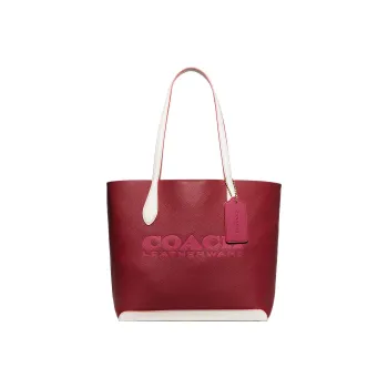 COACH Kia Natural Pebbled Leather Tote Bag Shopping Bag Shoulder Bag Handbag Large Size Women's Deep Red