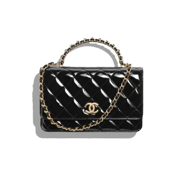 CHANEL Patent Leather And Gold Metal Kelly Handbag, Shoulder Bag, Crossbody Wallet Trumpets Women's Black