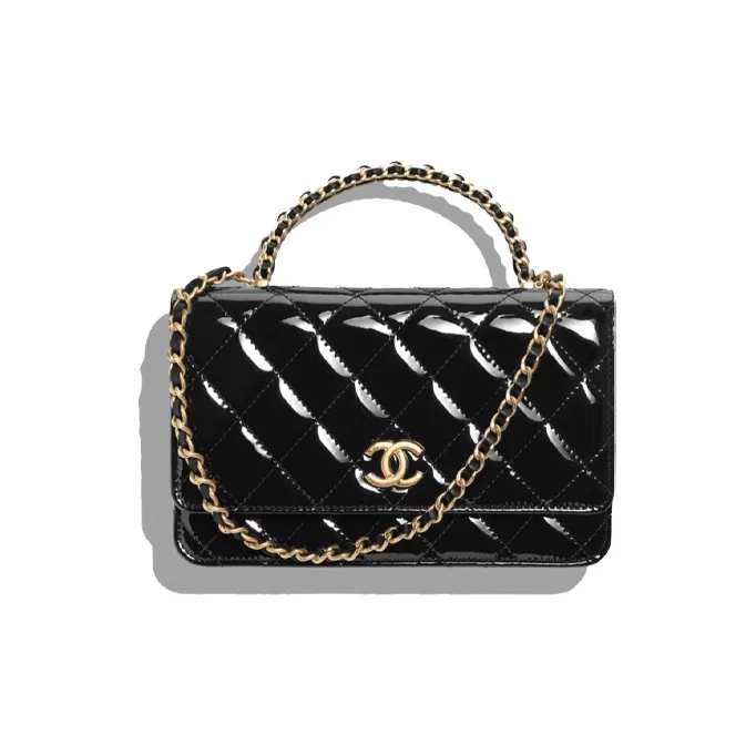 CHANEL Patent Leather And Gold Metal Kelly Handbag, Shoulder Bag, Crossbody Wallet Trumpets Women's Black-0