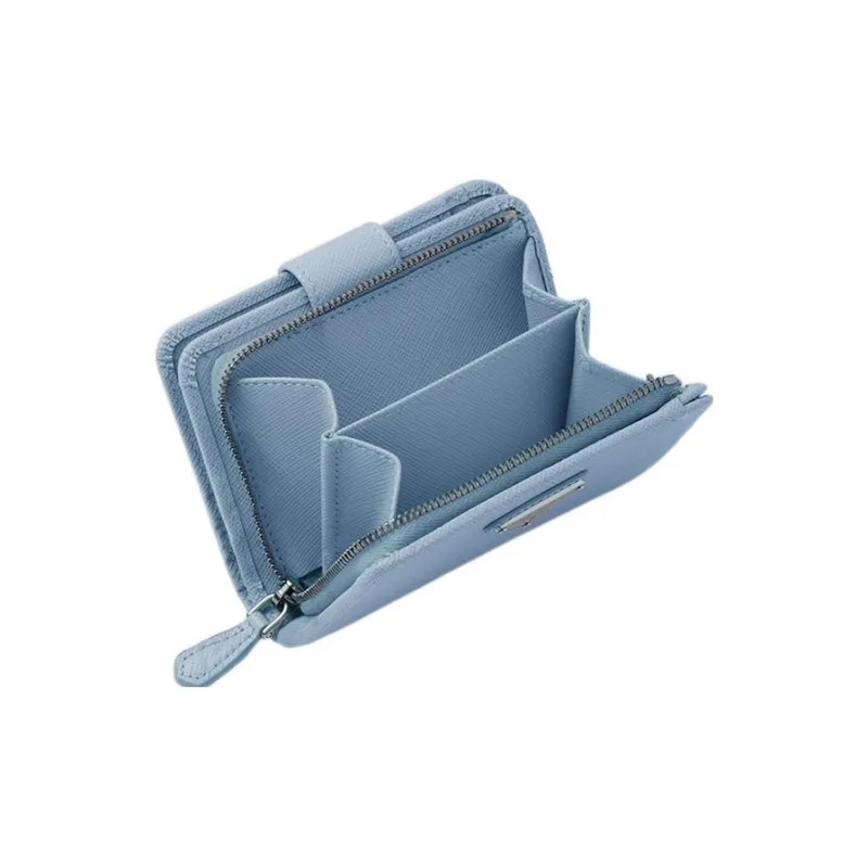PRADA Saffiano Leather Wallet Small Size Women's Light Blue-3