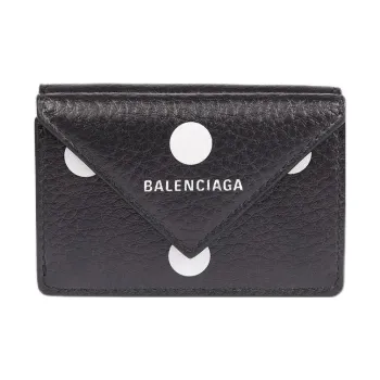Balenciaga PAPIER Printed Smooth Cow Leather Card Holder Wallet Mini Women's Black