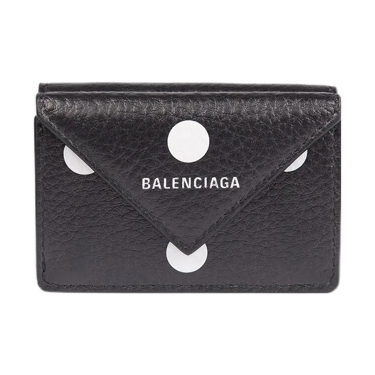Balenciaga PAPIER Printed Smooth Cow Leather Card Holder Wallet Mini Women's Black-0