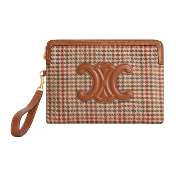 CELINE Cuir Triomphe Fabric With Calfskin Trim Handbags Wrist Bags Clutches Small Size Women's Multicolor