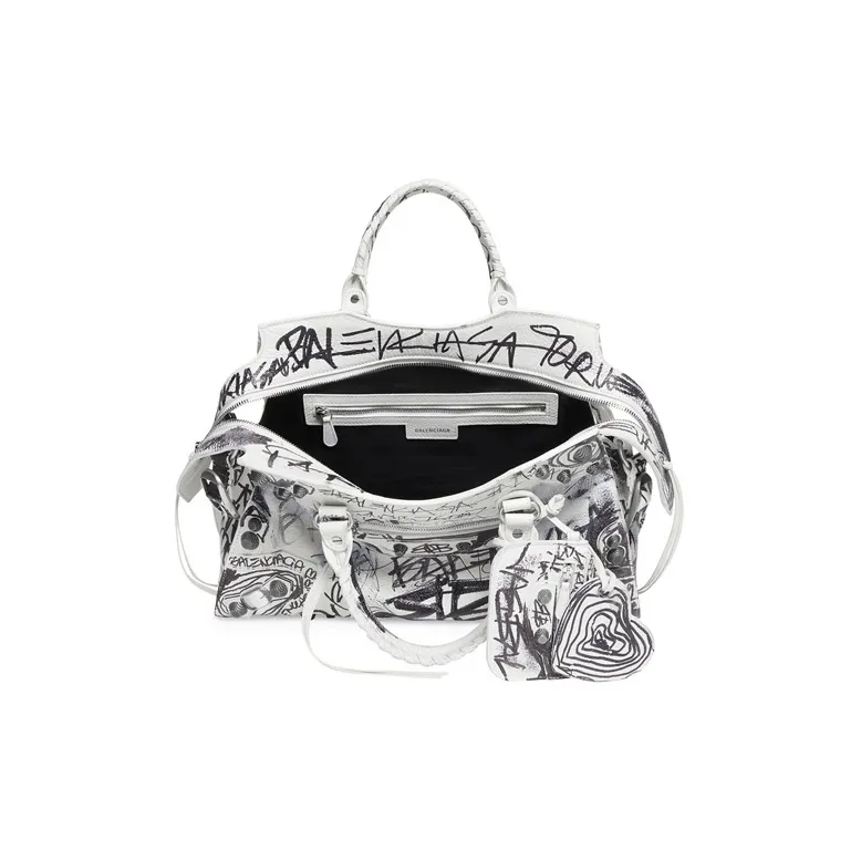 Balenciaga Neo Cagole City Lambskin Biker Bag Shoulder Bag Crossbody Bag Handbag Women's White/Black-4