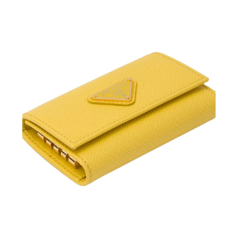 PRADA Saffiano Leather Key Pouch Women's Yellow-3