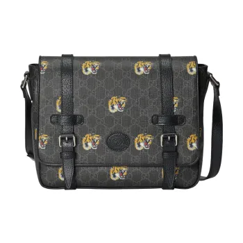 GUCCI Canvas With Leather Messenger Bag Shoulder Bag Crossbody Bag Men's Black