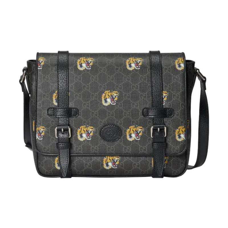 GUCCI Canvas With Leather Messenger Bag Shoulder Bag Crossbody Bag Men's Black-0