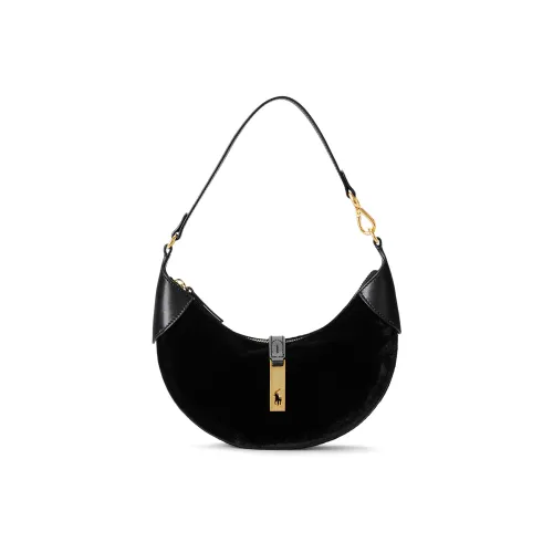 Polo Ralph Lauren Velvet With Calfskin Trim Handbag Shoulder Bag Women's Black