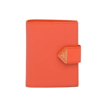 PRADA Saffiano Leather Wallet Small Size Women's Orange