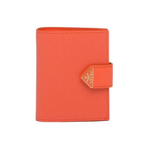 PRADA Saffiano Leather Wallet Small Size Women's Orange