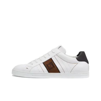 FENDI Ff Leather Low Top White Brown