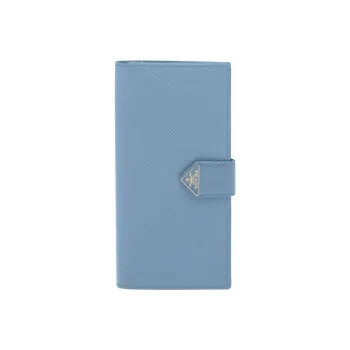 PRADA Leather Card Holder Wallet Women's Light Blue