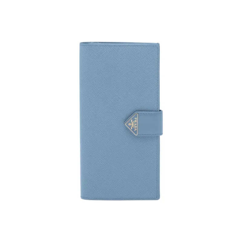PRADA Leather Card Holder Wallet Women's Light Blue-0
