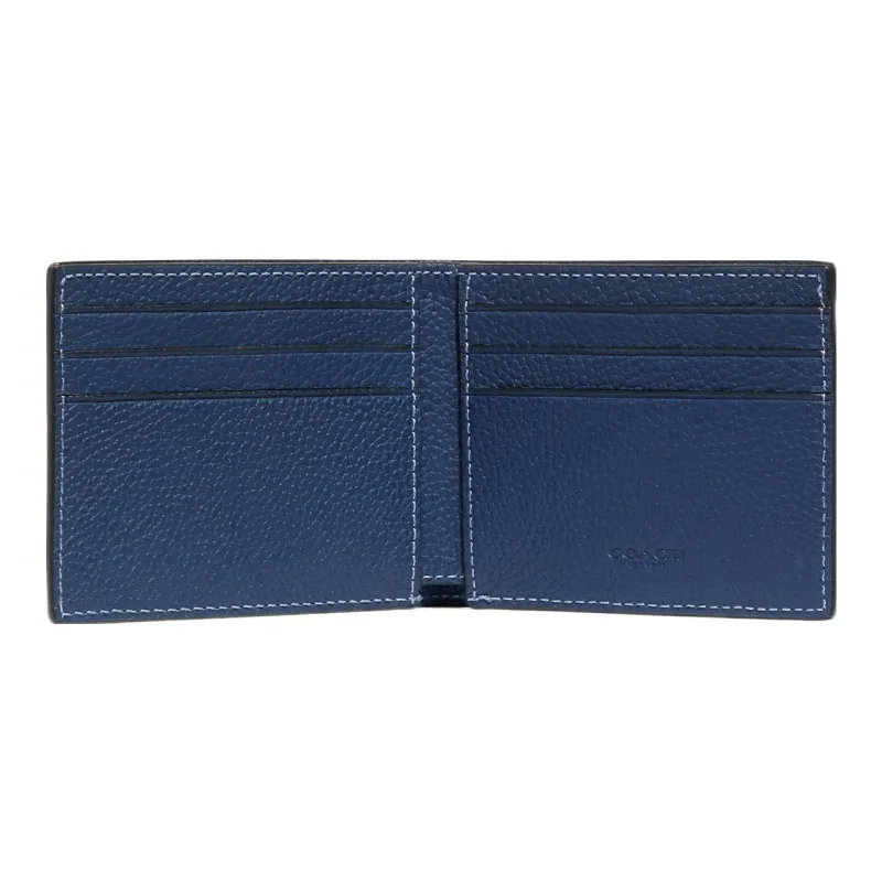 COACH Billfold Wallet Soft Polished Pebbled Leather Coin Purse Wallets Card Holders Men's Royal Blue-1