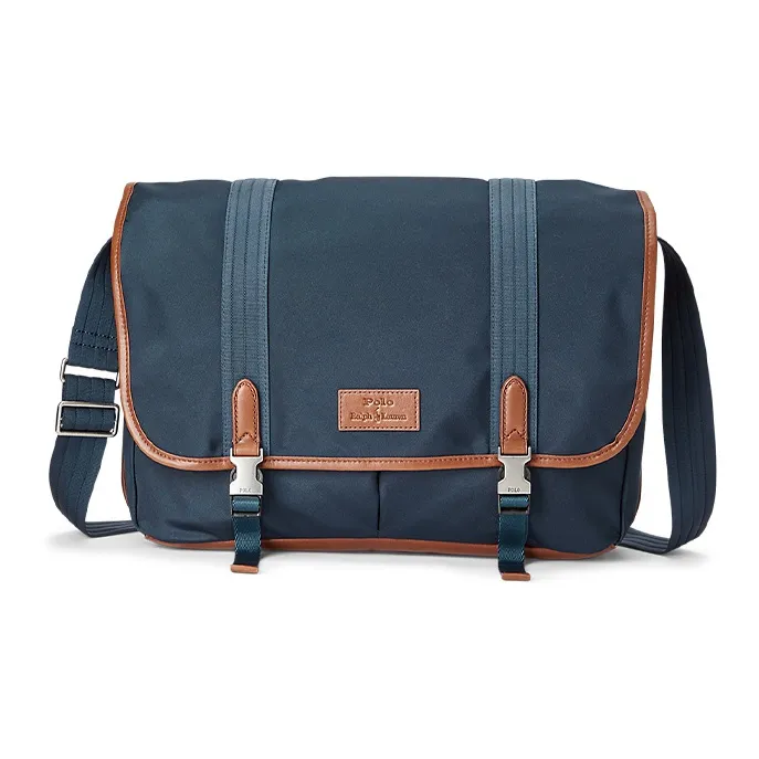 Polo Ralph Lauren Leather Trim Messenger Bag Shoulder Bag Crossbody Bag Men's Blue-0